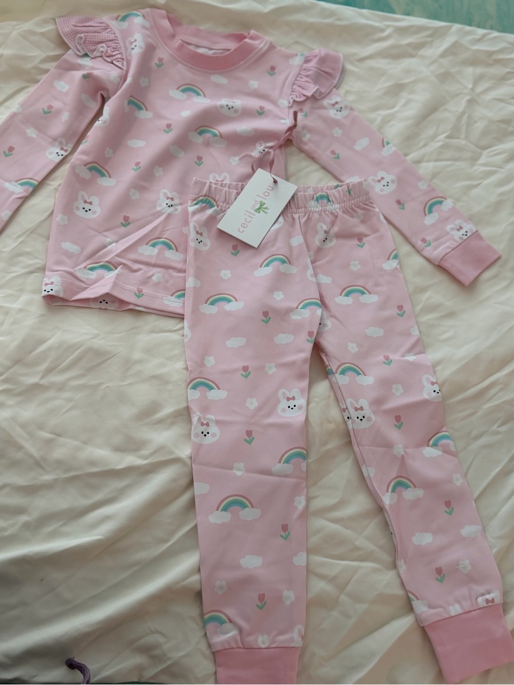 NWT Cecil and Lou Pink Rainbow Bunny Pajama Set